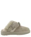 Burberry Buckle Fastening Shearling Suede Mules In Nude