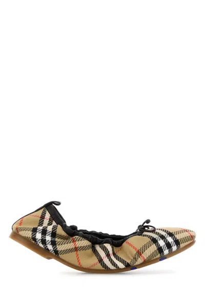 Burberry Leather-trimmed Checked Canvas Ballet Flats In Burgundy