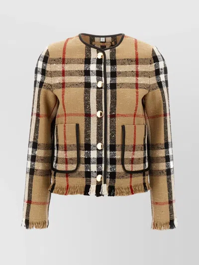 BURBERRY MULTICOLOR BOUCLÉ BLAZER WITH FRINGED HEM