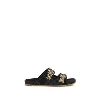Burberry Multicolor Calf Leather Bos Taurus Flat Sandals In Black