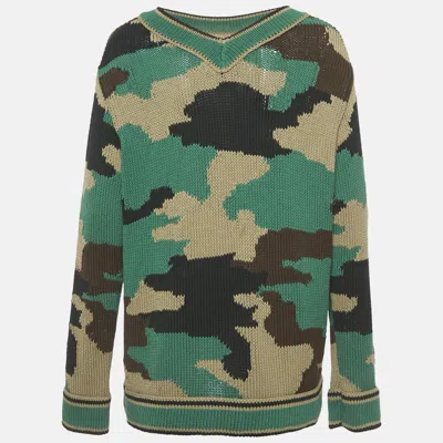 Pre-owned Burberry Multicolor Camouflage Intarsia Cotton Sweater M