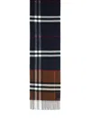 Burberry Cashmere Scarf With Checked Pattern And Fringed Edges In Blue