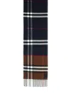 Burberry Cashmere Scarf With Checked Pattern And Fringed Edges In Blue