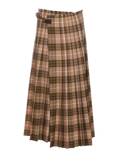BURBERRY MULTICOLOR CHECK BLEND PLEATED SKIRT