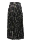 Burberry Long Multicolor Pleated Skirt With Check Motif In Wool Blend Woman In Multicolor
