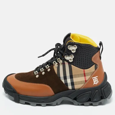 Pre-owned Burberry Multicolor Leather And Suede Tor Hiking Boots Size 36.5