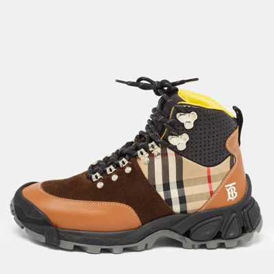 Pre-owned Burberry Multicolor Leather And Suede Tor Hiking Boots Size 36.5