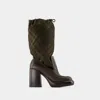 Burberry Leather And Nylon Blend Wedge Boots In Multicolor