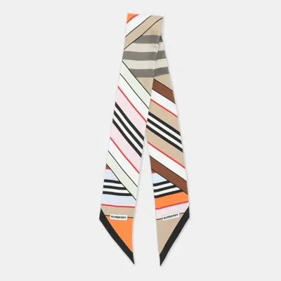 Pre-owned Burberry Multicolor Montage Print Silk Skinny Neck Scarf