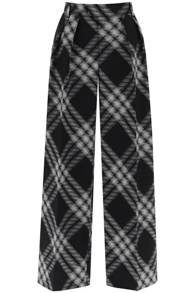 BURBERRY MULTICOLOR PALAZZO PANTS FOR WOMEN WITH DOUBLE FRONT PLEAT AND FADED CHECK PATTERN
