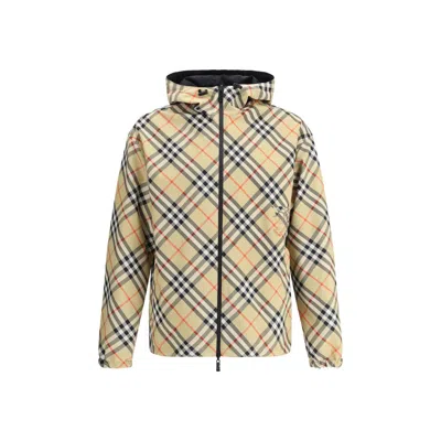 Burberry Reversible Check Hooded Jacket Pockets In Neutral