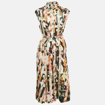 Pre-owned Burberry Multicolor Printed Button Front Belted Midi Dress S