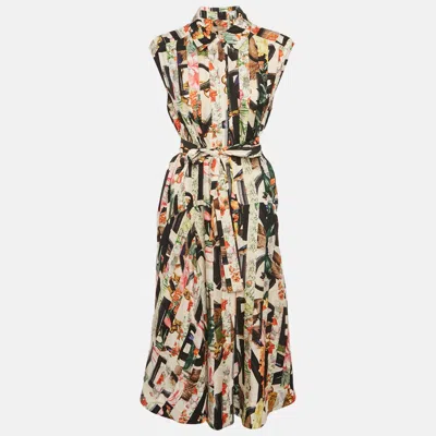 Pre-owned Burberry Multicolor Printed Silk Button Front Belted Long Dress S