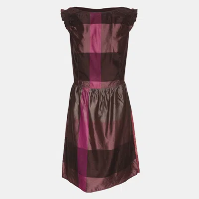 Pre-owned Burberry Multicolor Satin Sleeveless Midi Dress M