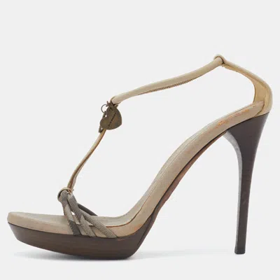 Pre-owned Burberry Multicolor Smoked Check Coated Canvas And Leather Ankle Strap Sandals Size 39