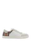 Burberry Check Motif Leather Sneakers In White