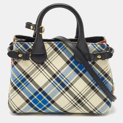 Pre-owned Burberry Multicolor Tartan Mix Fabric And Leather Small Banner Tote
