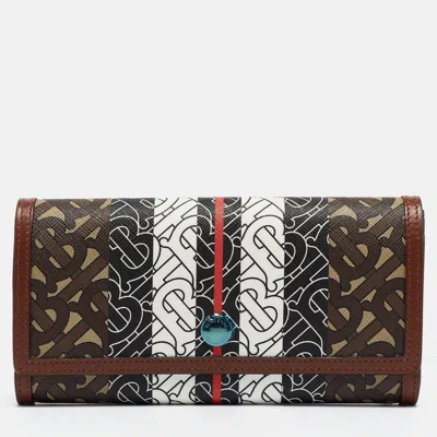 Pre-owned Burberry Multicolor Tb Print Coated Canvas And Leather Continental Wallet