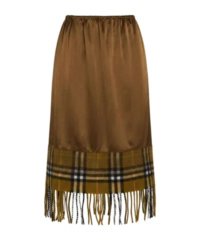 Burberry Plaid Tartan Satin Skirt In Brown