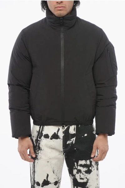 Burberry Multipocketed Down Jacket With Back Embroidered Logo In Black