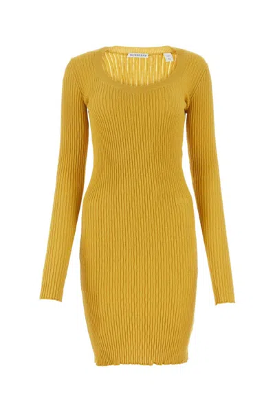 BURBERRY MUSTARD STRETCH WOOL BLEND DRESS