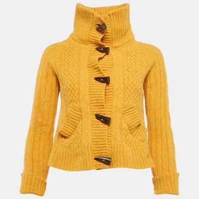 Pre-owned Burberry Mustard Wool Turtle Neck Long Sleeve Sweater L In Yellow