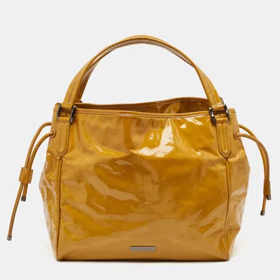Pre-owned Burberry Mustard Yellow Patent Leather Large Bilmore Tote