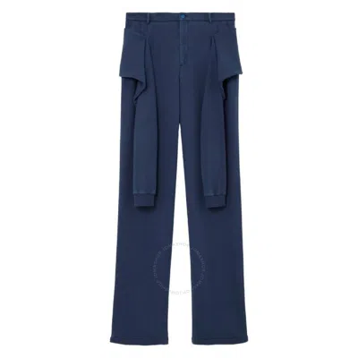 Burberry Muted Navy Reconstructed Tailored Cotton Trousers In Blue