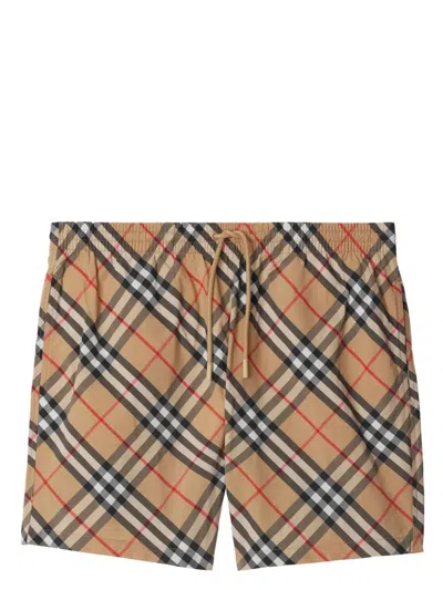 Burberry Check-print Drawstring Swim Shorts In Sand Ip Check