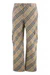 Burberry Beige Cargo Pants With Vintage Check Motif In Linen And Cotton Blend Man