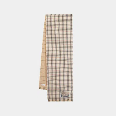 Burberry Embroidered Wool Blend Scarf In Beige