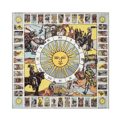 Pre-owned Burberry Mystic Cards Silk Scarf 'seaside Blue' | Men's Size Onesize