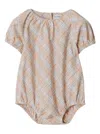 Burberry Odessa Multicolor Bodysuit With All-over Check Motif In Cotton Baby In Multicolor