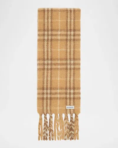 Burberry Narrow Check Alpaca Wool-blend Scarf In Nude