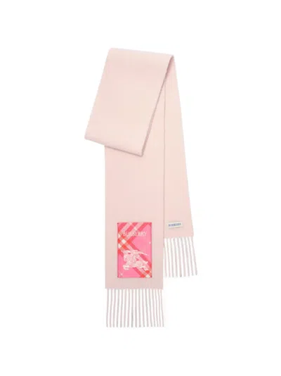 Burberry Narrow Check Label Cashmere Scarf In Pink