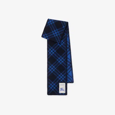 Burberry Narrow Check Wool Scarf In Blue