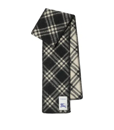 Burberry Narrow Wool Check Scarf In Black