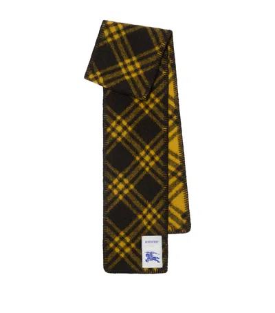 Burberry Narrow Wool Check Scarf In Black