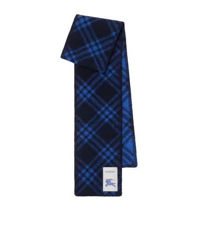 Burberry Narrow Wool Check Scarf In Blue