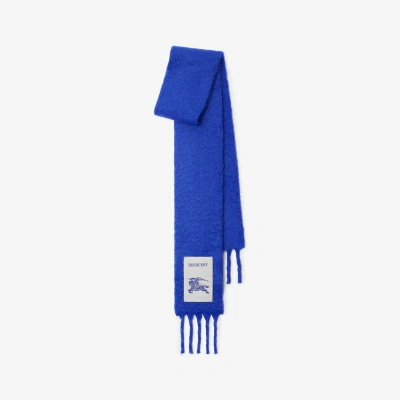 Burberry Narrow Wool Mohair Blend Scarf In Blue