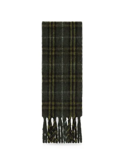 Burberry Narrow-cut Checkered Alpaca Blend Scarf In Gray