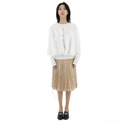 Burberry Natural White Lace Detail Ruffle Cape Overlay Top