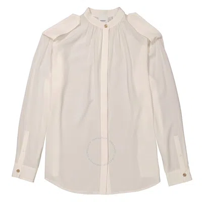Burberry Natural White Silk Crepe De Chine Epaulettes Detail Shirt
