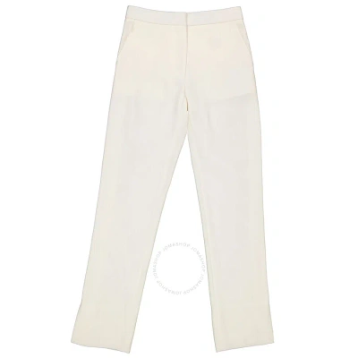Burberry Natural White Wool Satin Stripe Detail Tailored Trousers