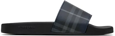 BURBERRY NAVY & BLACK CHECK POOL SLIDES