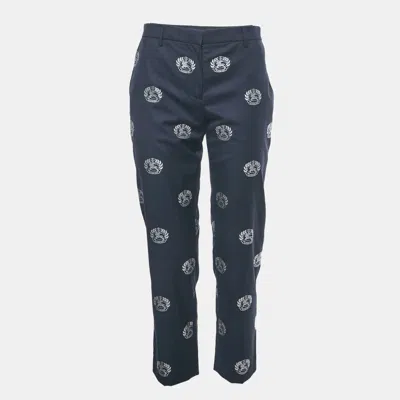 Pre-owned Burberry Navy Blue Brand Logo Jacquard Trousers S