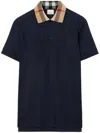 Burberry Cody Polo Shirt With Check Collar In Blue