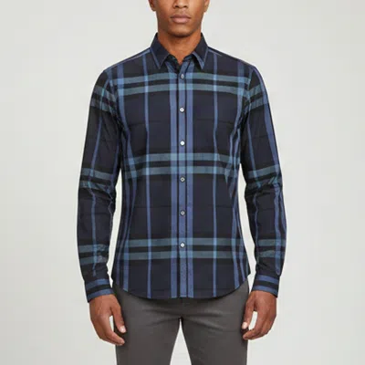 Pre-owned Burberry Navy Blue Check Print Poplin Button Up Shirt M