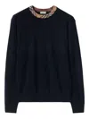 Burberry Crew Neck Knitwear With Distinctive Patterned Collar In Black