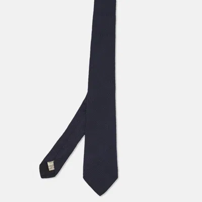 Pre-owned Burberry Navy Blue Checked Silk Jacquard Classic Tie